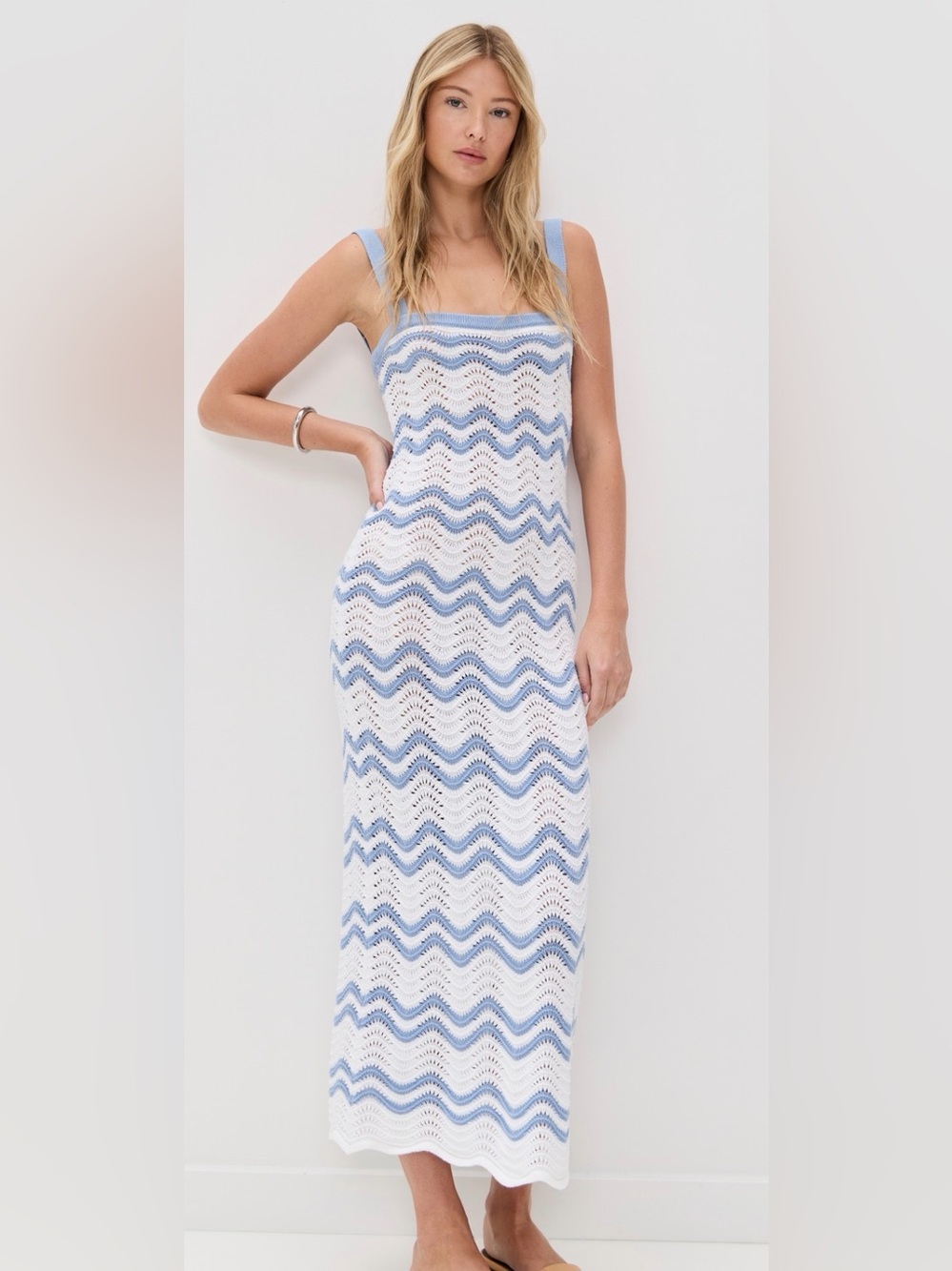 Splendid Light Blue and White Knit Maxi Dress